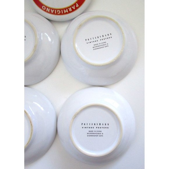 Pottery Barn Parmigiano Olio D'Oliva Bowl Set "Vintage Posters" Dip 4 Bowl/1 Lid - Picture 11 of 15